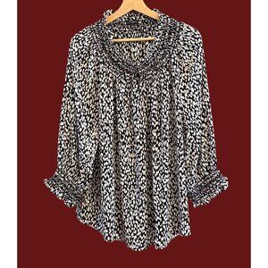 NWOT Talbots Black White Smocked Long Sleeve Blouse 2X